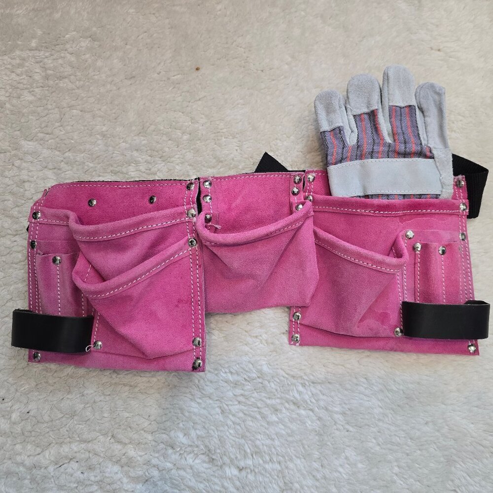 Utility tool pouch pink with gloves, NEW Gloves included